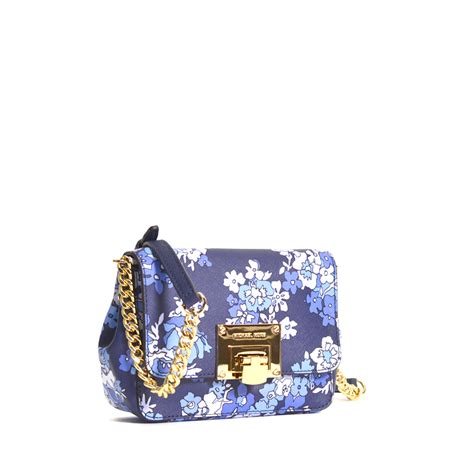 authentic michael kors tina small navy clutch blue floral xbody|michael kors leather clutch.